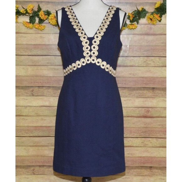 Lilly Pulitzer Dresses & Skirts - Lilly Pulitzer Navy and Gold Midi Dress
